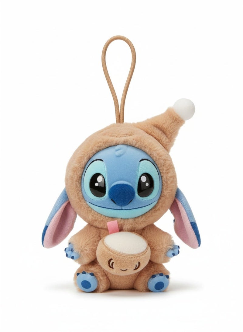 Stitch Figure Keychain Plush Doll 18cm – Cute Vinyl Face Stuffed Animal with Brown Hood & Coconut | Disney Lilo & Stitch Surprise Box Series Bag Charm | Soft Hanging Toy Gift for Girls & Kids Birthday Eid Ramadan - Image 3